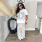 Fashionable round neck printed casual dress with milk silk splicing lace long skirt, fashionable women's clothing