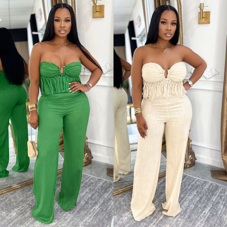 New sexy strapless solid color jumpsuit for foreign trade, fashionable and casual slim fit pants