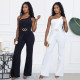 Fashionable women's summer elegant decoration buckle diagonal shoulder jumpsuit new