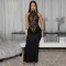 Fashionable women's sexy neck hanging lace sleeveless slit dress