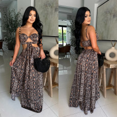 Fashionable women's sexy printed snake patterned suspender dress new style