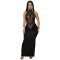 Fashionable women's sexy neck hanging lace sleeveless slit dress