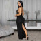 Fashionable women's sexy neck hanging lace sleeveless slit dress