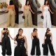 Personalized strapless big button sleeveless sports and fitness wide leg jumpsuit