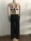 Personalized wave line splicing sleeveless wide leg jumpsuit