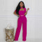 Personalized elegant scarf short sleeved wide leg jumpsuit
