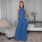 Splicing sleeveless hanging neck wide leg jeans jumpsuit set