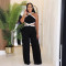 Personalized wave line splicing sleeveless wide leg jumpsuit