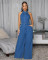Splicing sleeveless hanging neck wide leg jeans jumpsuit set