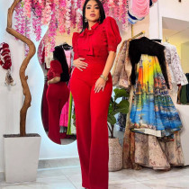 Elegant and personalized lace patchwork tie wide leg jumpsuit