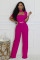 Personalized elegant scarf short sleeved wide leg jumpsuit