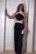 Personalized wave line splicing sleeveless wide leg jumpsuit