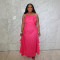 Foreign trade lace up sleeveless solid color dress with black fungus edge suspender long skirt, loose casual style