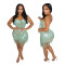 Strapless top paired with hip hugging skirt, fashionable tassel two-piece set for women's wear