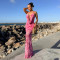 New sexy deep V-strap printed slim long skirt dress