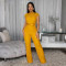 Round neck short sleeved lace jumpsuit wide leg pants women's solid color pants