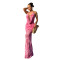 New sexy deep V-strap printed slim long skirt dress