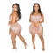 Strapless top paired with hip hugging skirt, fashionable tassel two-piece set for women's wear