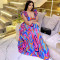 Fashionable women's elegant ruffled shoulder strap printed dress new
