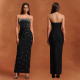 Fashionable women's sexy strapless high-end rhinestone backless dress