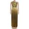 Fashionable women's elegant gold foil sloping shoulder sleeveless solid color dress