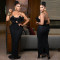 Fashionable women's sexy lace chest flower backless suspender dress