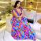 Fashionable women's elegant ruffled shoulder strap printed dress new