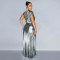 Fashionable women's elegant gold foil sloping shoulder sleeveless solid color dress