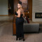 Fashionable women's sexy lace chest flower backless suspender dress