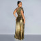 Fashionable women's elegant gold foil sloping shoulder sleeveless solid color dress