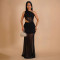 Fashionable women's sexy slanted shoulder see through mesh backless dress