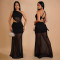 Fashionable women's sexy slanted shoulder see through mesh backless dress