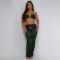 Fashion women's sexy strapless transparent mesh long skirt two-piece set