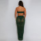 Fashion women's sexy strapless transparent mesh long skirt two-piece set