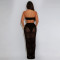 Fashion women's sexy strapless transparent mesh long skirt two-piece set