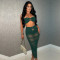 Fashion women's sexy strapless transparent mesh long skirt two-piece set