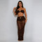 Fashion women's sexy strapless transparent mesh long skirt two-piece set