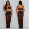 Fashion women's sexy strapless transparent mesh long skirt two-piece set