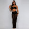 Fashion women's sexy strapless transparent mesh long skirt two-piece set