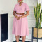 Fashionable and elegant solid color plus size V-neck flared sleeve dress