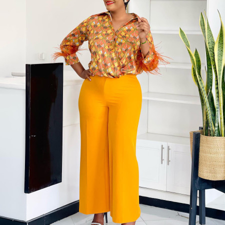 Printed shirt wide leg pants two-piece set