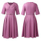 Large size women's autumn fashion temperament elegant solid color lapel dress