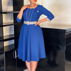 New women's fashionable and elegant round neck patchwork dress