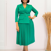 Women's autumn and winter women's suit collar temperament pleated skirt African dress