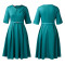 Large size women's autumn fashion temperament elegant solid color lapel dress