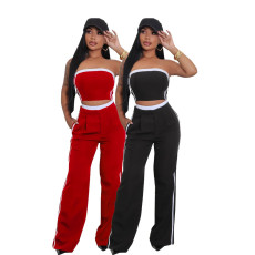 Sexy and fashionable solid color chest wrapped women's two-piece set