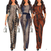 Fashion digital printed round neck women's jumpsuit