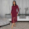 Fashion women's slim fit solid color round neck fringed hem dress