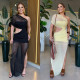 Fashionable women's sexy perspective mesh slanted shoulder slit dress