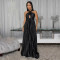 Fashionable women's clothing, elegant and high-end long throw gold foil solid color dress